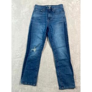 Madewell Slim Boyjean Womens 25 Blue Denim‎ Raebrook Wash High Rise Distressed